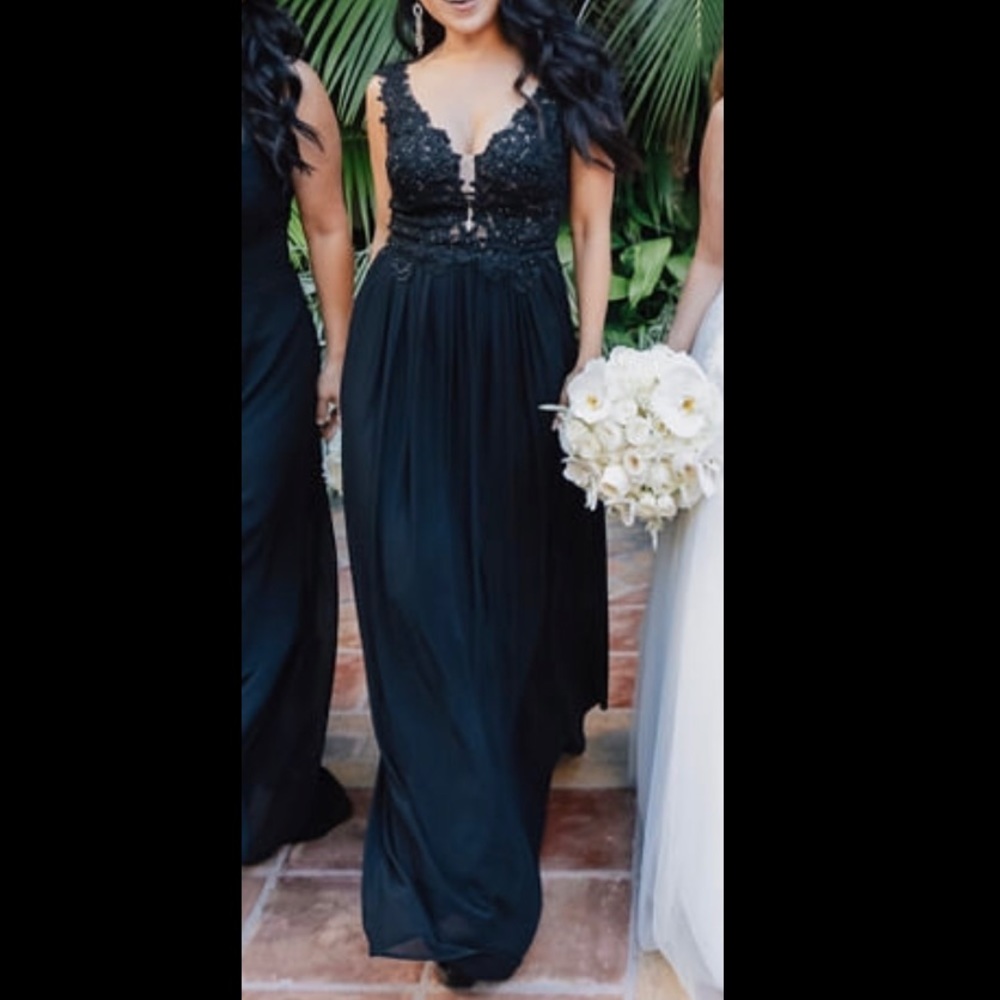 Sherri Hill Black Mesh Beaded Gown